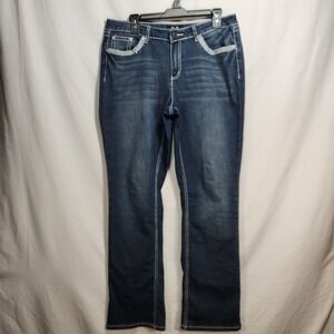 Earl Slim‎ Boot Womens Jeans Size 14 Blue Dark Denim Embellished
